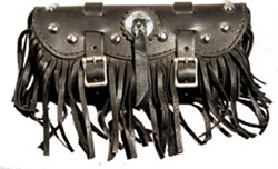 Large Black Leather Tool Bag with Studs, Concho and Fringe